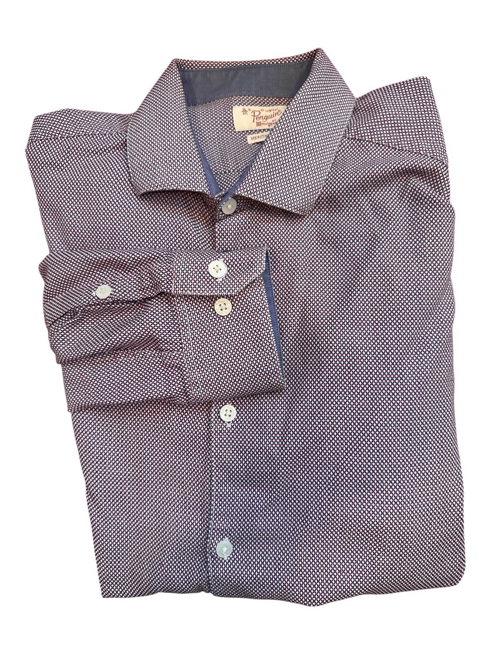 Original Penguin Men's Red and Blue Micro-Pattern Dress Shirt